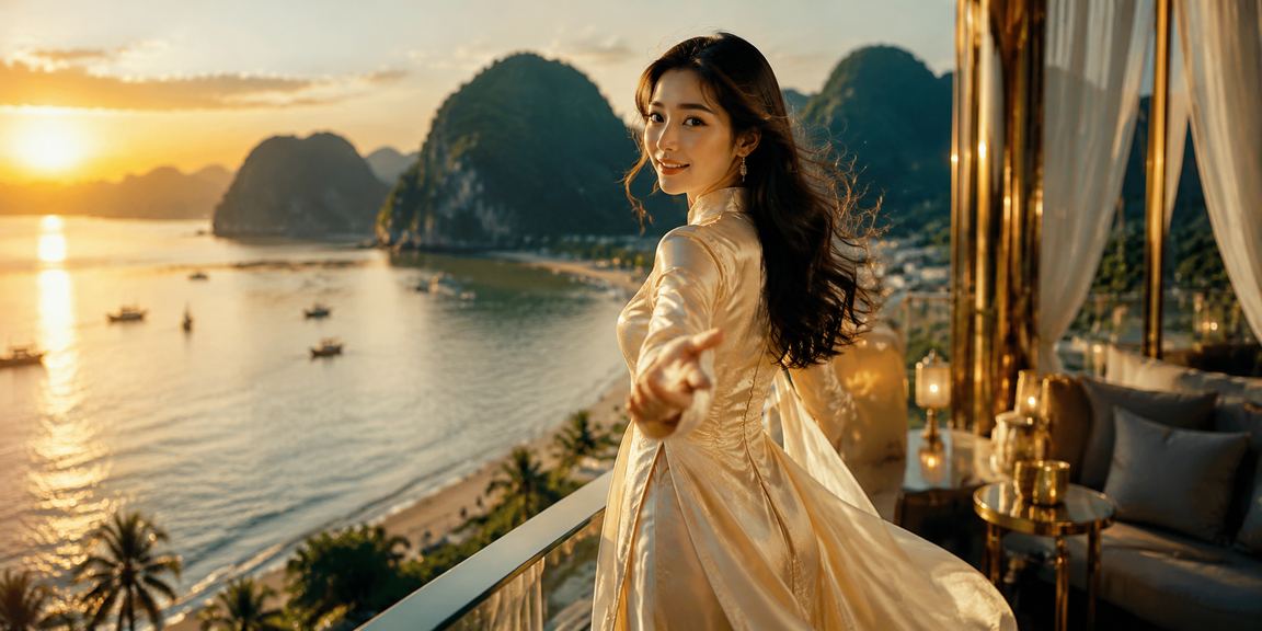 Phụ nữ mặc áo dài xem kèo cược trực tuyến tại Ninh Bình trên điện thoại thông minh